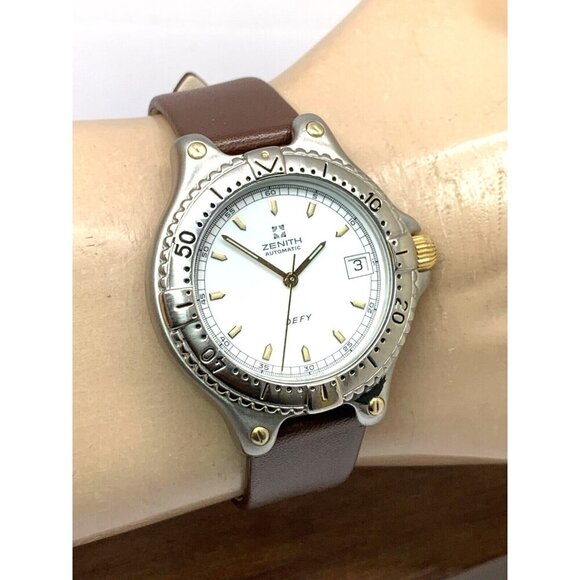 Zenith Defy Men's Watch Swiss Automatic White Dial Date Brown Leather Band 38mm - Picture 11 of 14